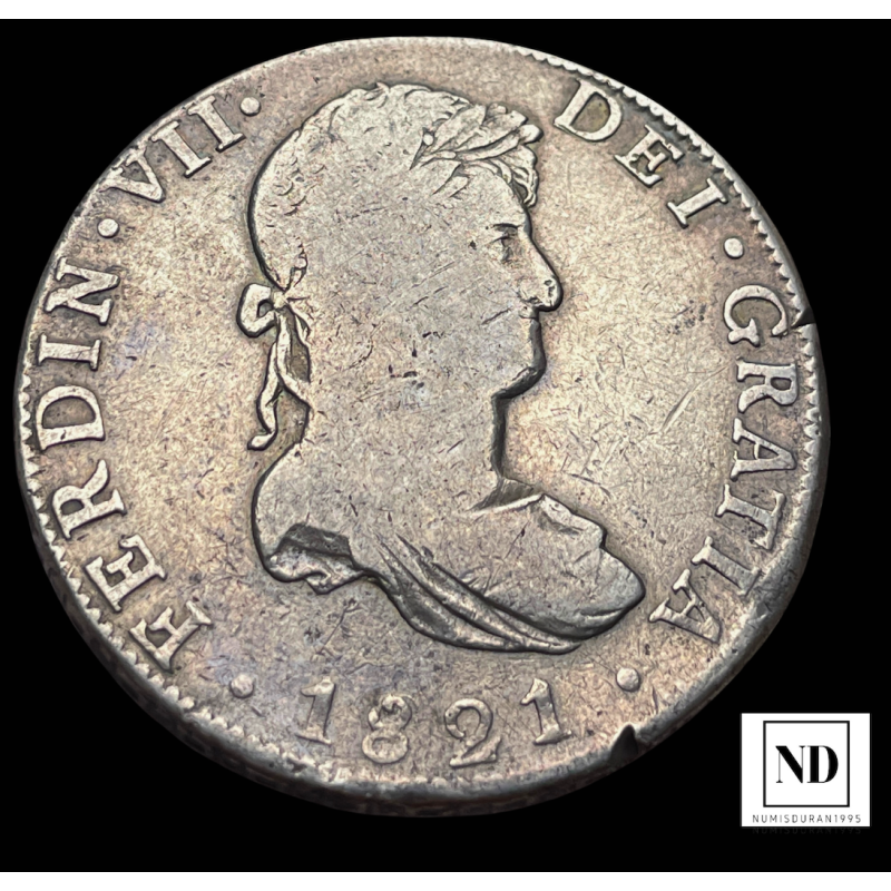 8 Reales de Fernando VII - 1821 - 26,60g Ag - México