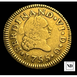 1/2 Escudo de Fernando VI - 1755 - Madrid - 1,75g Au