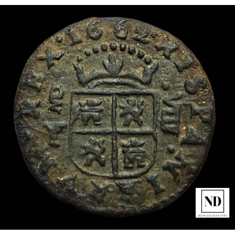 8 maravedís de Felipe IV - 1662 - Madrid - 1,73g Cu