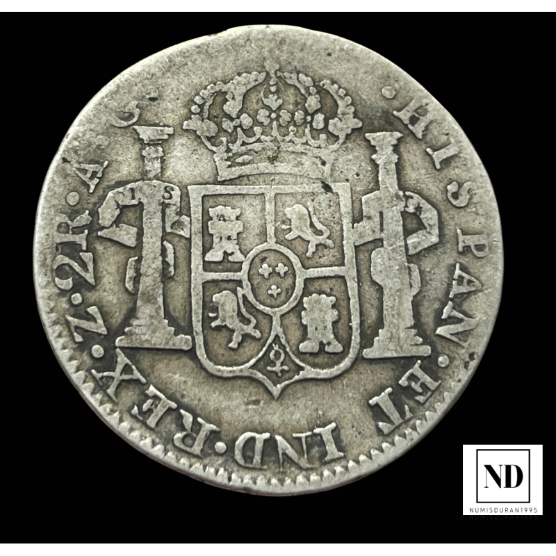 2 Reales de Fernando VII - 1822 - Zacatecas - 6,82g Ag