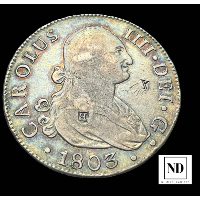 8 Reales de Carlos IV - 1803 - Sevilla - 26,98g Ag