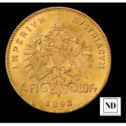 4 Florines / 10 Francos de Francisco José I - 1892 - Austria - Reacuñación