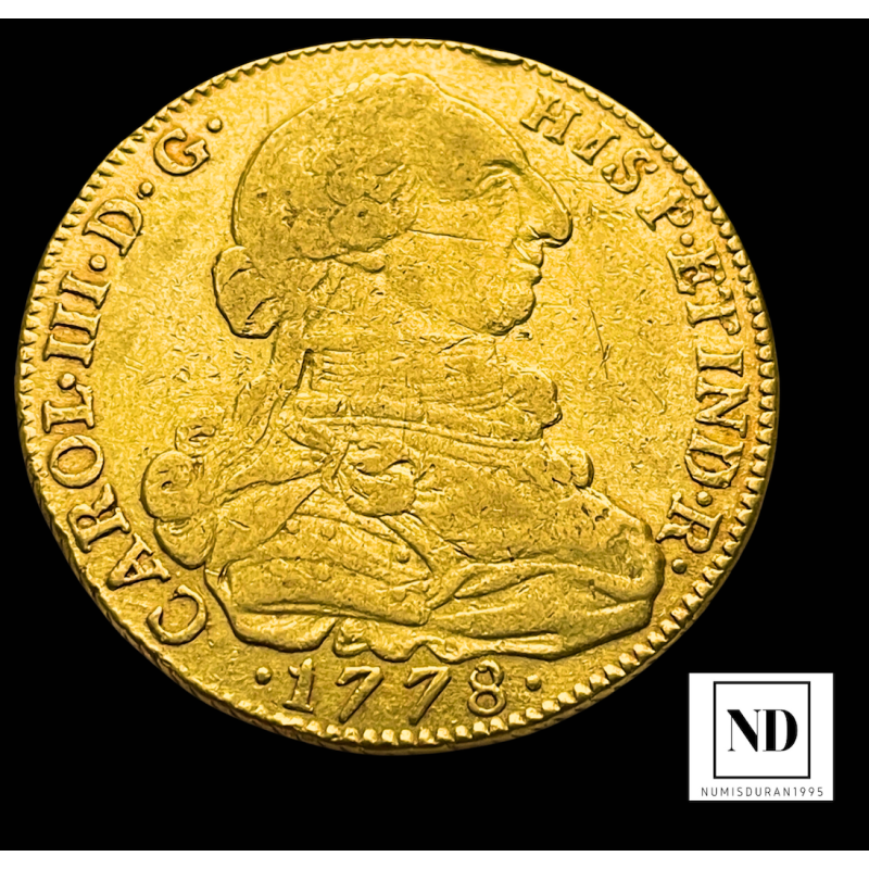 8 escudos de Carlos III - 1778 - Santa Fe de Nuevo Reino - 26,92g Au