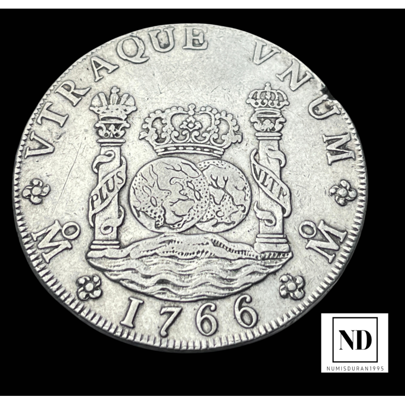 8 Reales de Carlos III - 1766 - México - 27,02g Ag