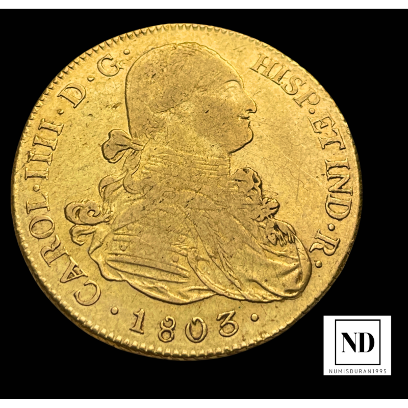 8 Escudos de Carlos IV - 1803 - Potosí - 26,94g Au