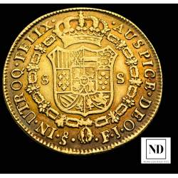 8 Escudos de Fernando VII " Busto Almirante" - 1810 - Santiago - 26,95g Au