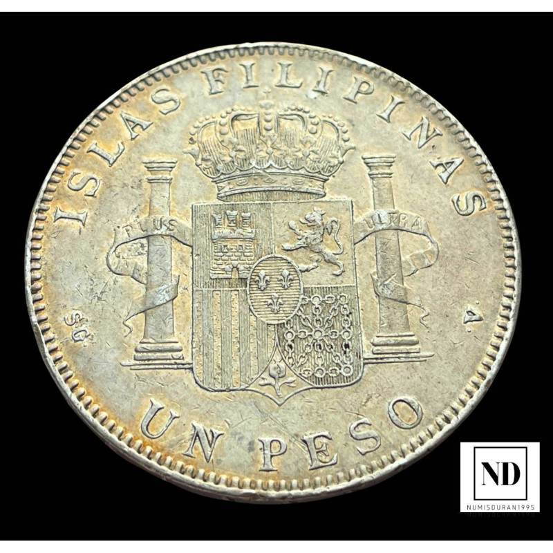 1 Peso De Filipinas De Alfonso XIII 1897 24 72g Ag