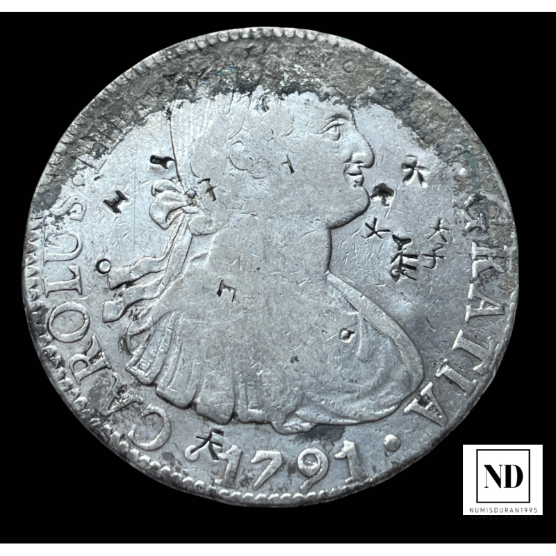 8 Reales de Carlos IV - México - 1791 - 26,60g Ag