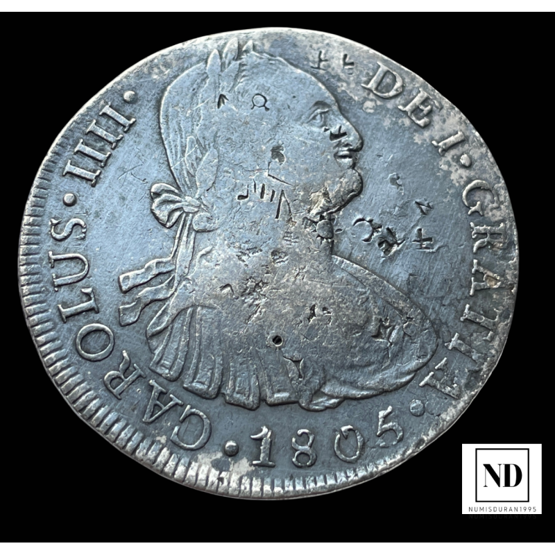 8 Reales de Carlos IV - Lima - 1805 - 26,89g Ag