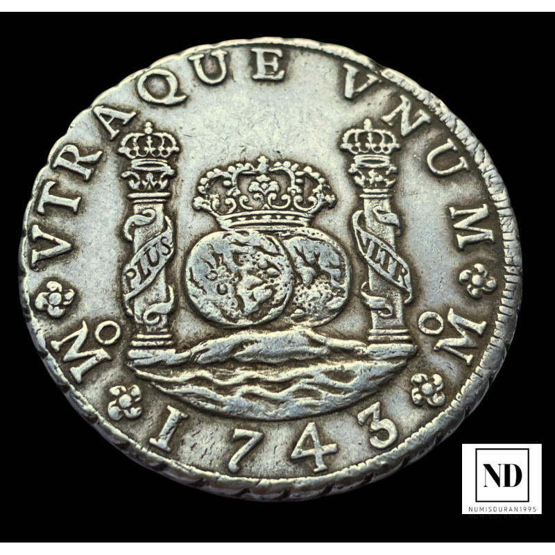 8 Reales columnarios de Felipe V - 1743 - México - 27,04g Ag