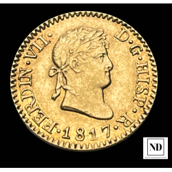 1/2 Escudo de Fenando VII - 1817 - Madrid - 1,77g Au