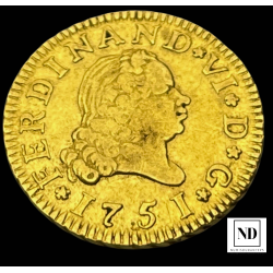 1/2 Escudo de Fernando VI - 1751 - Madrid - 1,74g Au