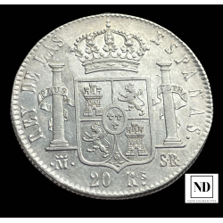 20 Reales de Fernando VII - Madrid - 1822 - 26,60g Ag