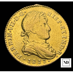 2 Escudo de Fernando VII - Cádiz - 1811 - 6,71g Au - Usada como joya