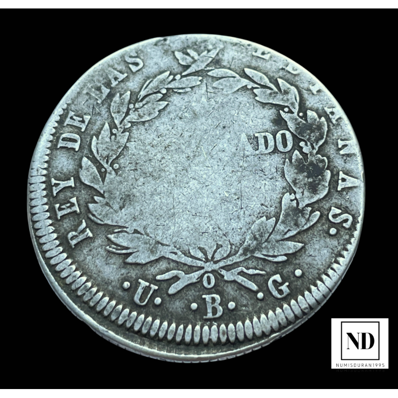 10 Reales resellados de Fernando VII - 1821 - Bilbao - 12,85g Ag