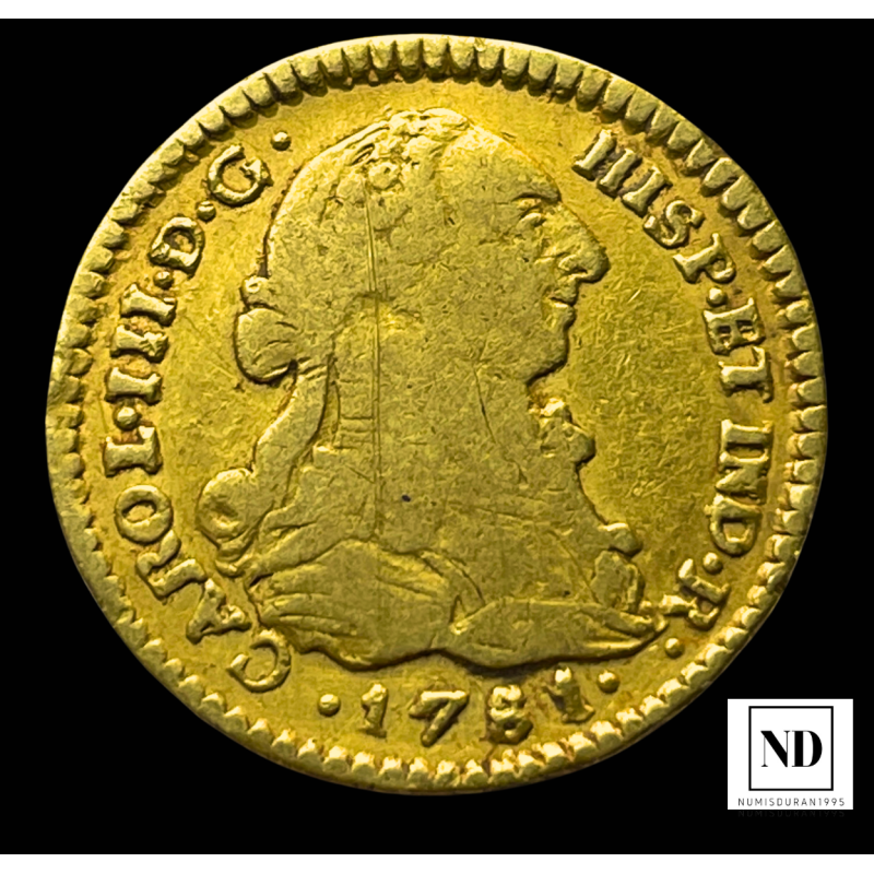 1 Escudo de Carlos III - 1781 - Popayán - 3,30g Au