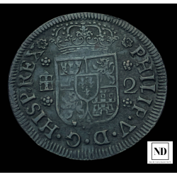 2 Maravedís de Felipe V - 1744 - Segovia - 3,74g Cu