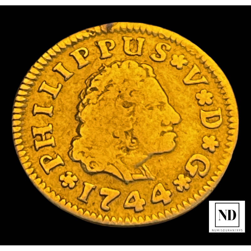 1/2 Escudo de Felipe V - 1744 - Sevilla-  1,72g Au