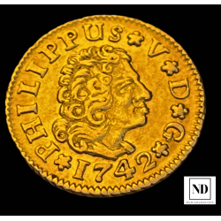 1/2 Escudo de Felipe V - 1742 - Sevilla - 1,74g Au