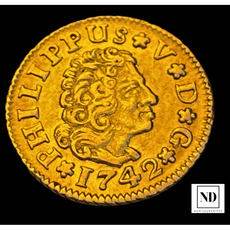 1/2 Escudo de Felipe V - 1742 - Sevilla - 1,74g Au