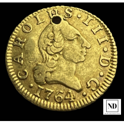 1/2 escudo de Carlos III - 1764 - Madrid (cara rata) - 1,72g Au