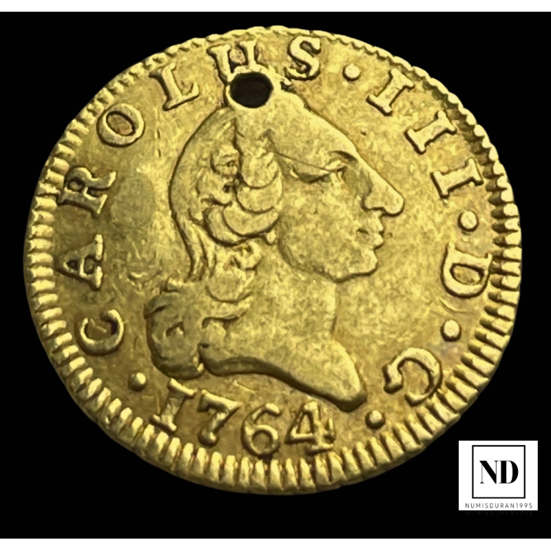 1/2 escudo de Carlos III - 1764 - Madrid (cara rata) - 1,72g Au