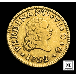 1/2 Escudo de Fernando VI - 1752 - Madrid - 1,78g Au