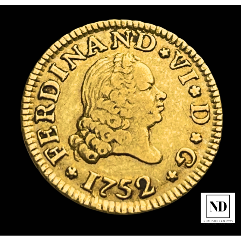 1/2 Escudo de Fernando VI - 1752 - Madrid - 1,78g Au